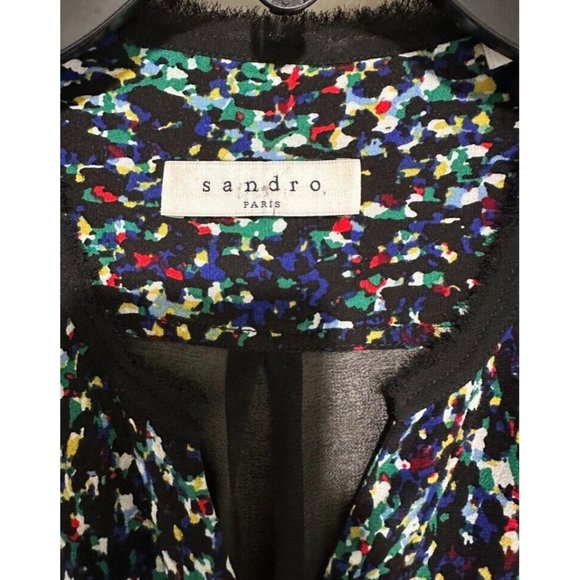 SANDRO Top Size S Sheer Back Abstract Printed Blouse Black Confetti‎ Top Size 1 - Picture 5 of 9